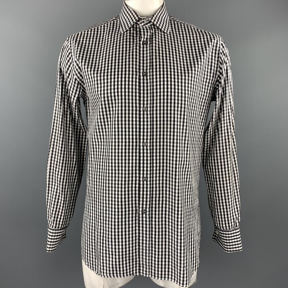 PAUL SMITH Size L Black & White Checkered Cotton French Cuff Long Sleeve Shirt